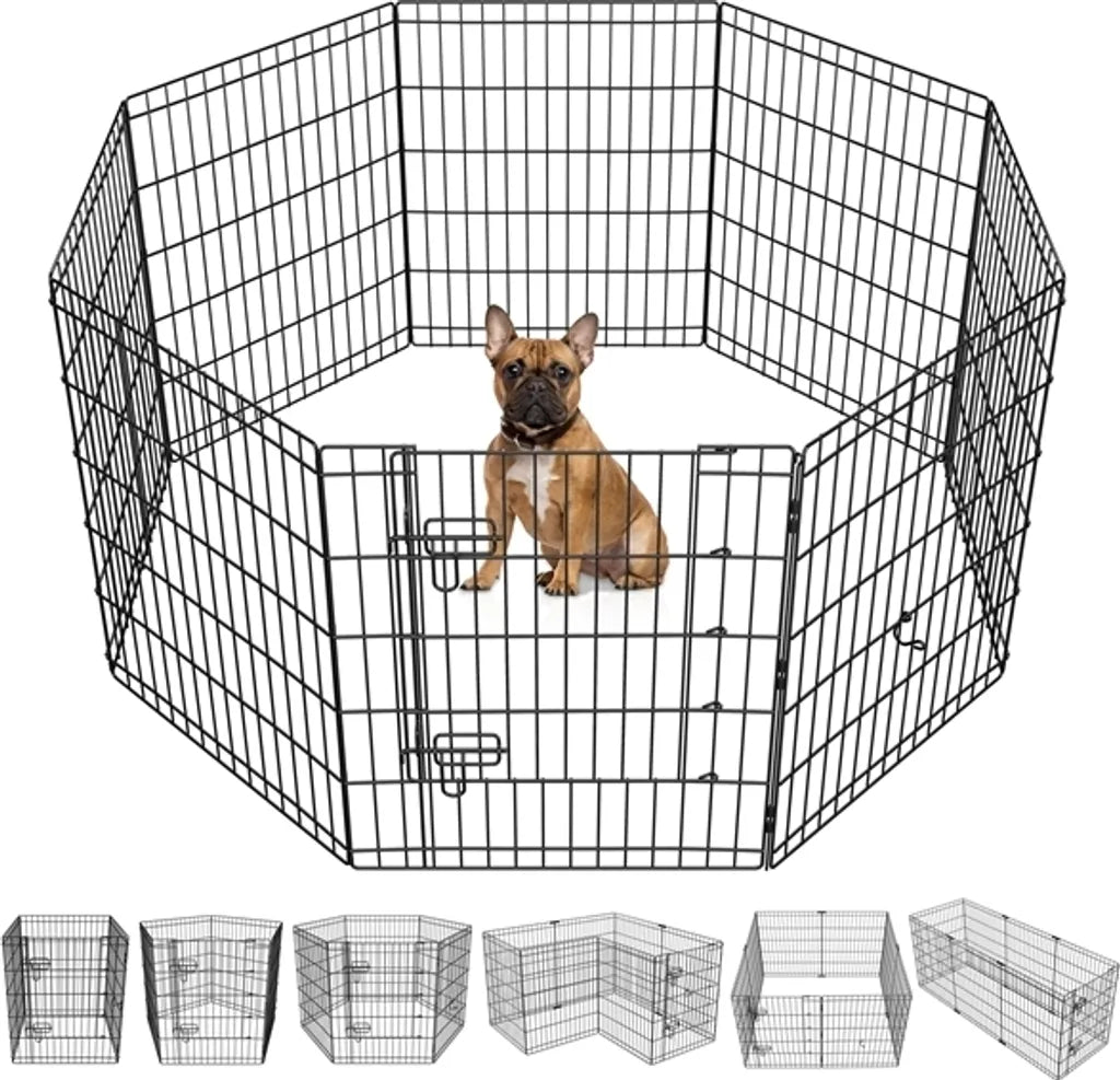 Yaheetech Welpenauslauf 8 Elemente 61 x 76 cm – Schwarz – Zusammenklappbarer Hundeauslauf mit Tür und 2 Verschlüssen