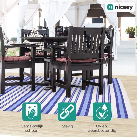 Niceey Outdoor Teppich - Gartenteppich - 120x180cm - Blau/Weiß