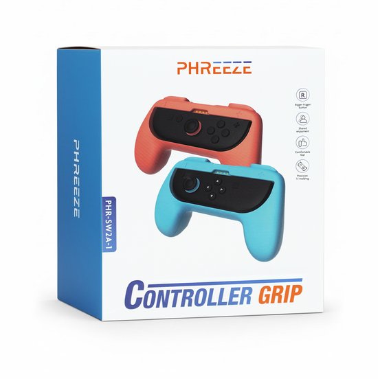 Phreeze Controller-Griffe, passend für Switch 2 Joy-Con-Griff – Halterung – ergonomisch – mit Triggern – rot und blau – 2 Stück