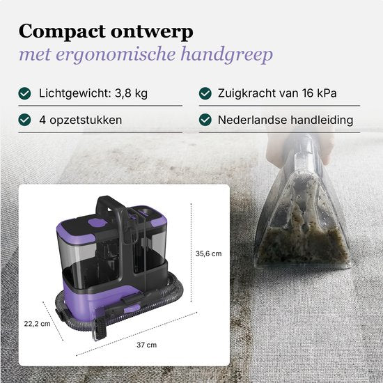 Motionflow Teppichreiniger Go! – Leistungsstarker Flecken- und Polsterreiniger mit 16 kPa – Reinigungsgerät für Sofas, Fußböden, Autos und Teppiche – Teppichreiniger