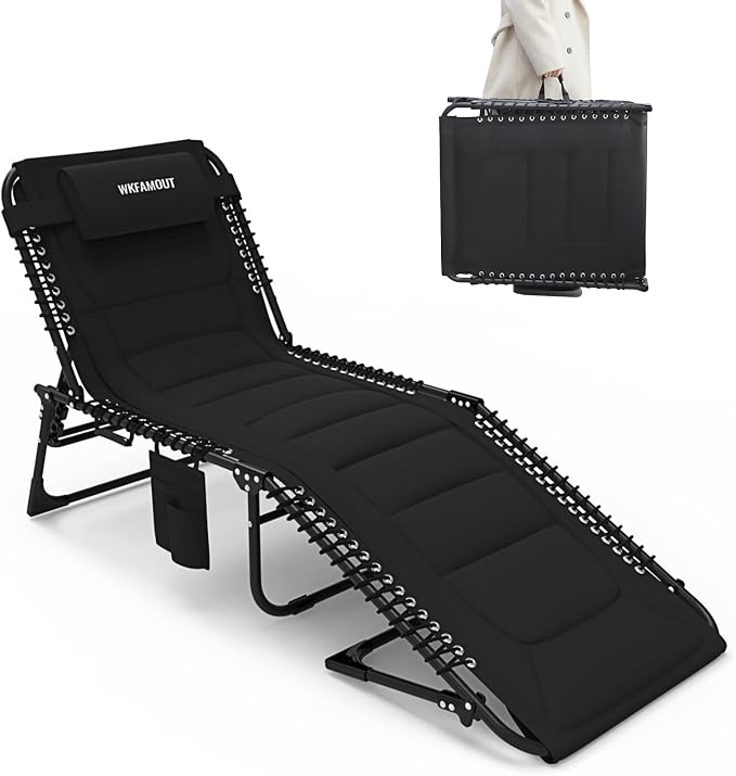 Yaheetech Klappbarer Liegestuhl – 5 Positionen – Aussparung für den Kopf – 9 cm Kissen – Schwarz