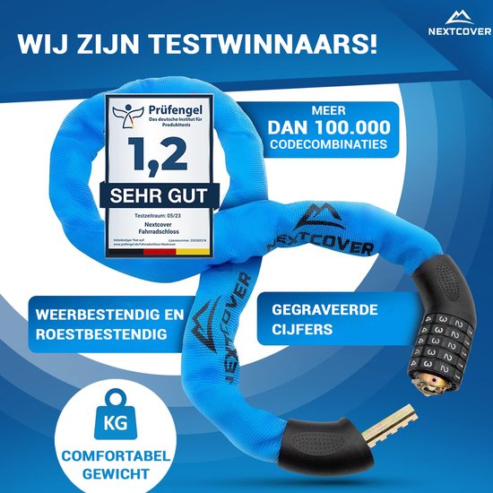 Nextcover Zahlenschloss – SafeSecure – 5-stellig – Kettenschloss – Blau
