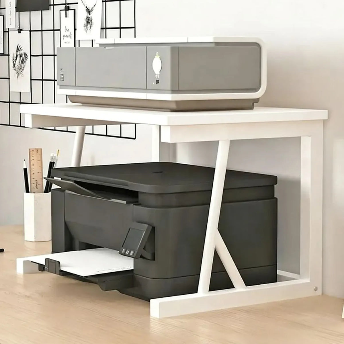 SRD-Schreibtisch mit Druckerablage, weiß – MDF
