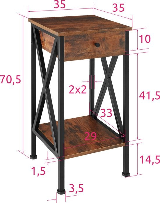 tectake - Beistelltisch Dayton - industriell - dunkelbraun - 35 x 35 x 70,5 cm - 404451