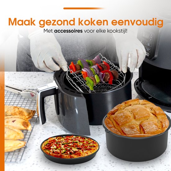 Airfryer-Zubehör 7-teilig Ø 20cm Schwarz Inklusive Kochbuch