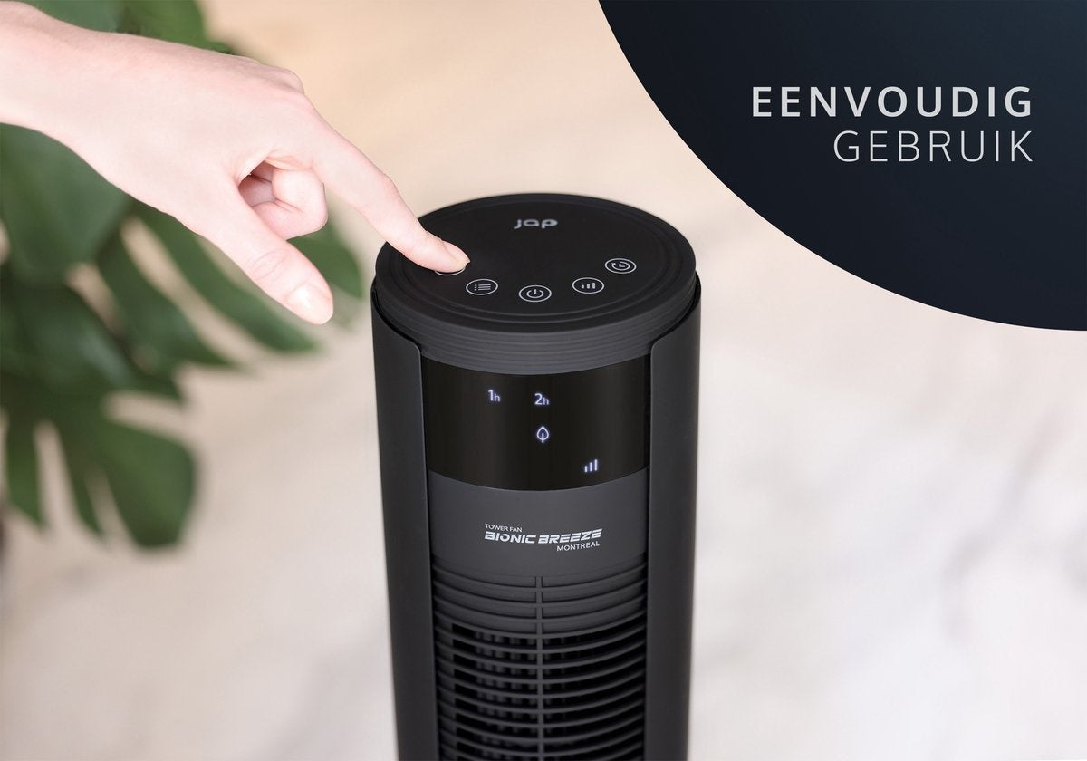 JAP Appliances Leiser Turmventilator - Fernbedienung und Timer - Oszillierender Säulenventilator - Schwarz mattiert