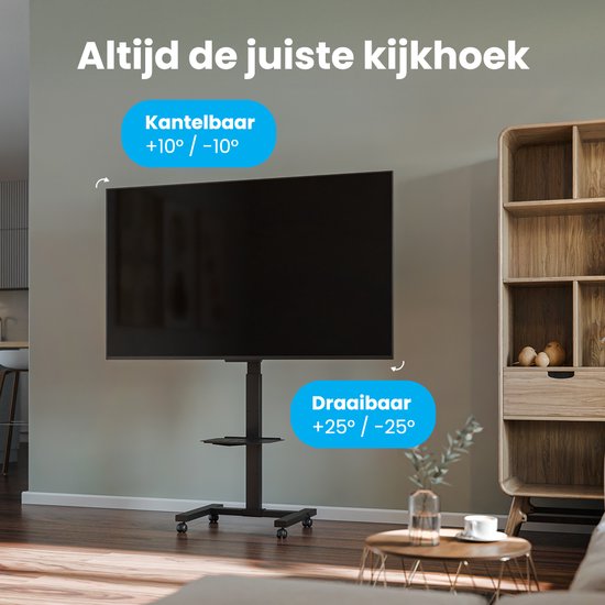 Auronic TV-Ständer, fahrbar, für Fernseher von 32 bis 75 Zoll – TV-Ständer auf Rädern – universell einsetzbar – höhenverstellbar – drehbar – neigbar – für 55", 65" und mehr – schwarz