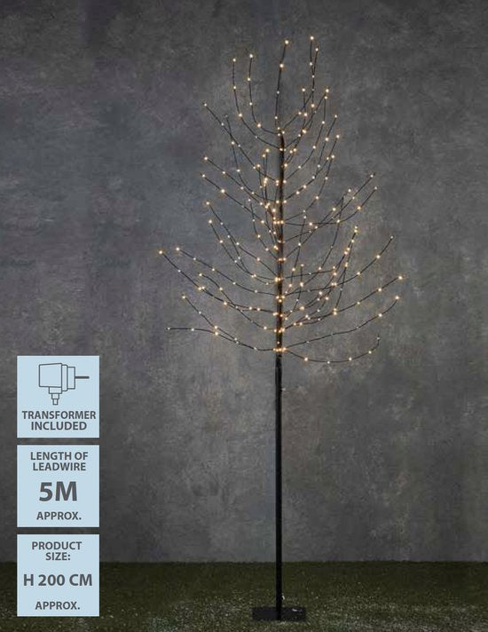 Luca Lichtbaum mit warmweißer LED-Beleuchtung - H200 x Ø18 cm - Schwarz