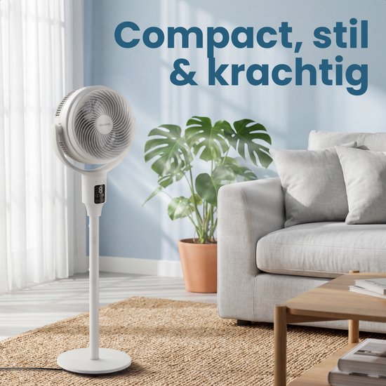 Auronic Stativventilator – Tisch- und Standventilator – 9 Stufen und Timer – Luftkühler – Leise – Mit Fernbedienung und Display – Ventilator – Weiß