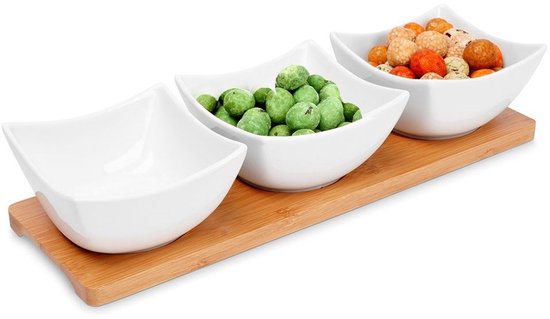 Excellent Houseware – Servierbrett/Snackbrett – Häppchen/Soße/Tapas – Porzellan – inkl. 3 Schälchen