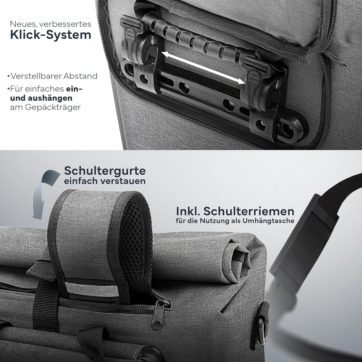 MIVELO 3-in-1 wasserdichte Packtasche für Gepäckträger - PVC-frei - Grau - 25 L