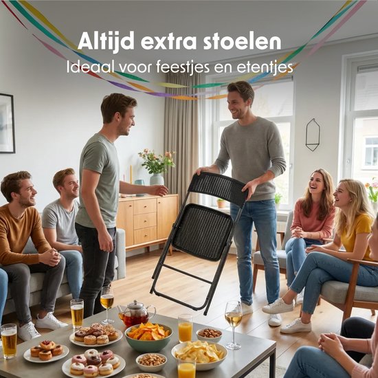 LifeGoods Klappstühle 4er Set - Gartenstühle zusammenklappbar - Schwarzer Rattan Look - Klappstühle - 200kg Tragkraft