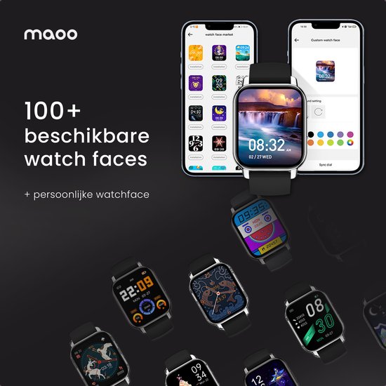 Maoo Amplify 2 Smartwatch Damen und Herren - Geeignet für Android und iOS - Silikon & Milanese Band - WhatsApp Kompatibel - Volle Belfunktion - Multisport - Herzfrequenzmesser und Blutdruckmesser - Schlafmonitor - Valentinstag Geschenk - Schwarz