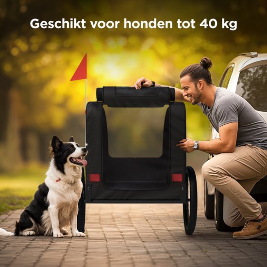 Trevopet® Hundefahrradanhänger - Faltbarer Fahrradanhänger Hund - Hundeanhänger - Geeignet für E-Bikes - Bis zu 40 kg - Für mittlere & große Hunde - Schwarz