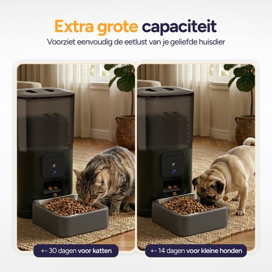 Viervoeter Feed Pro – Automatischer Futterspender 6 l – HD-Kamera & Audio – Für Katzen und Hunde – Futterspender mit App – Schwarz