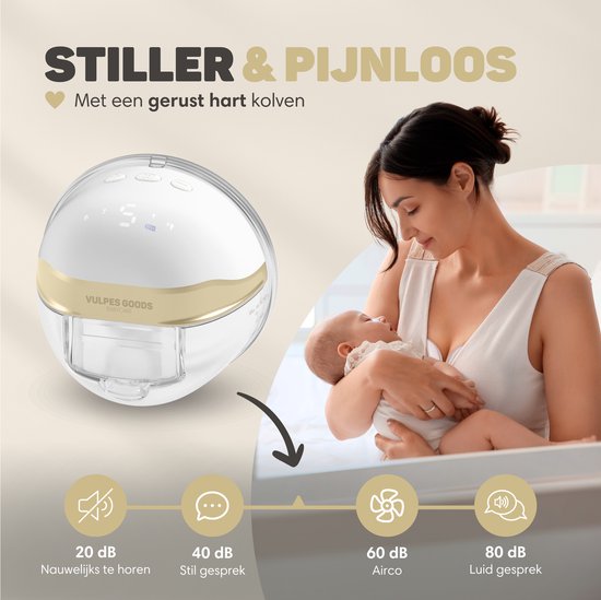 Vulpes Goods BabyCare Elektrische Milchpumpe – Kabellos & Freihändig – USB – Inkl. Brustschild & Aufbewahrungsbeutel