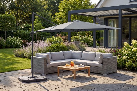 Feel Furniture – Luxus-Sonnenschirm – Roma 4 x 4 Meter, achteckig – Dunkelgrau