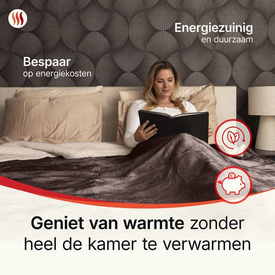 Seranova Heizdecke XXL - Extra Heizdrähte - Premium Modell - 180x160 cm - 2 Personen Wärmedecke - Doppelseitiges Fleece Sherpa - Kastanienbraun