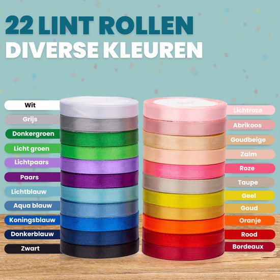 Feestio Satinband Set - 22 Farben Bänder - Geschenkband - Geschenkband - Dekorationsband - Farbband