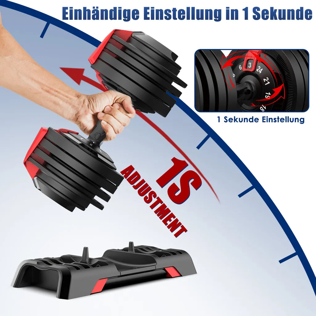 DH FitLife Verstellbares Hantelset 2x 24 kg - 3-24 kg pro Hantel - Schwarz - Gusseisen - 12-in-1-System