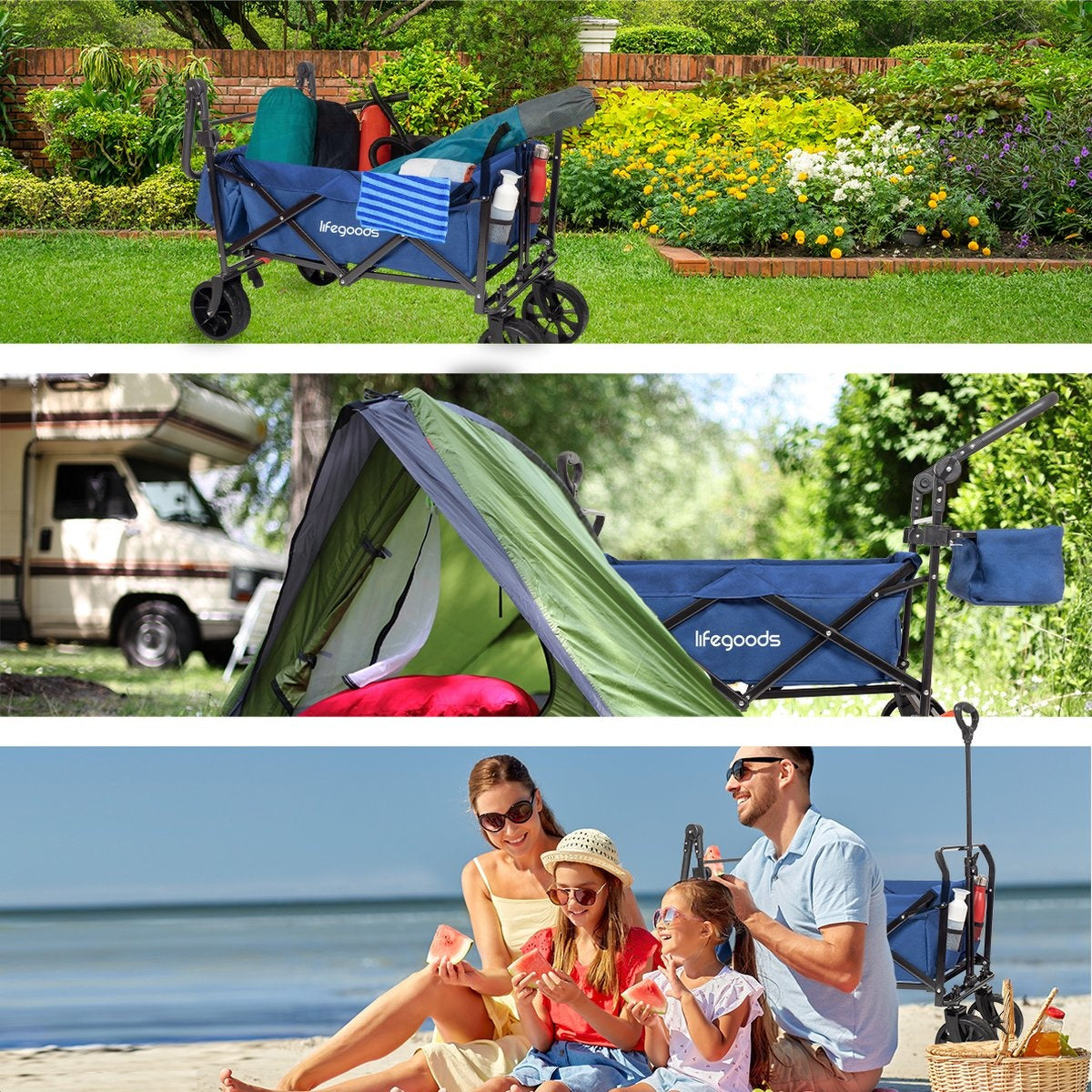 LifeGoods Wagon - faltbar - bis zu 120KG - 90L - waschbares Polyester - 120x80cm - Blau