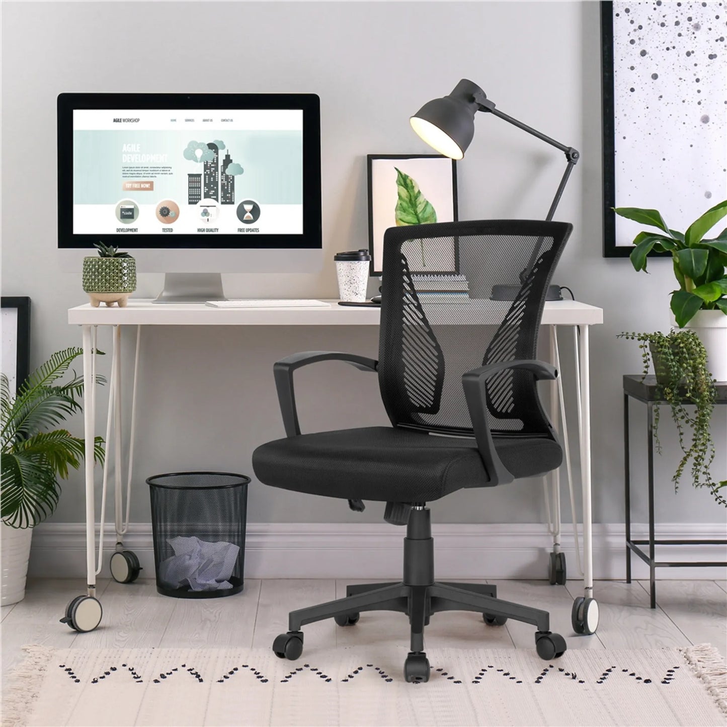 Yaheetech Bürostuhl Ergonomisch - Features Atmungsaktive Mesh-Gewebe und Rocking-Funktion und verstellbare Sitzhöhe - für Büro und Studie - Schwarz Nylon und Metall - 60 x 60 x 91-100,5 cm