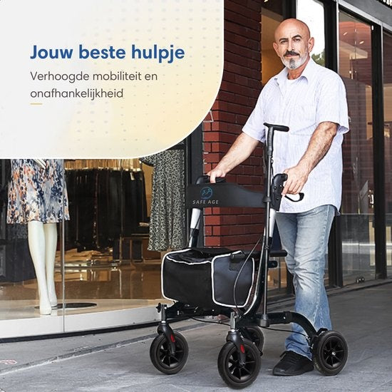 SafeLife Rollator - Verstellbar, faltbar & mit Sitzfunktion - 137 kg Tragfähigkeit - 70 x 61 x 95 cm - Schwarz