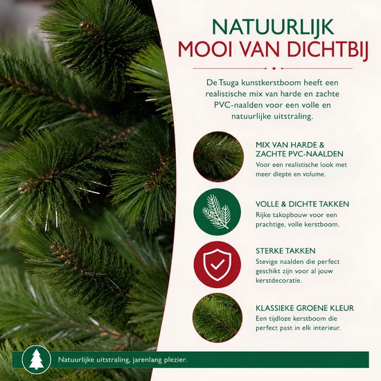 Triumph Tree Tsuga Weihnachtsbaum – Volles und natürliches Aussehen mit 1502 Zweigen – Weihnachtsdekoration für den Innenbereich – Kunstbaum, einfach und schnell aufstellbar – Grün, H 260 x Ø 160 cm