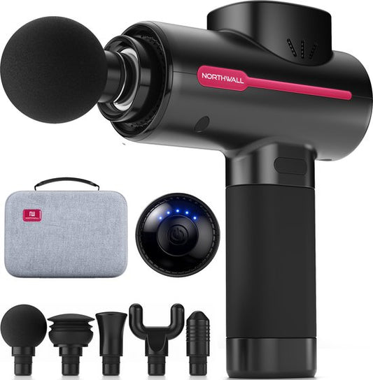 Northwall Massage Gun Professional PRO - Massagepistole mit Koffer und 5 Aufsätzen - Leistungsstarkes und kabelloses Sport- und Entspannungsmassagegerät