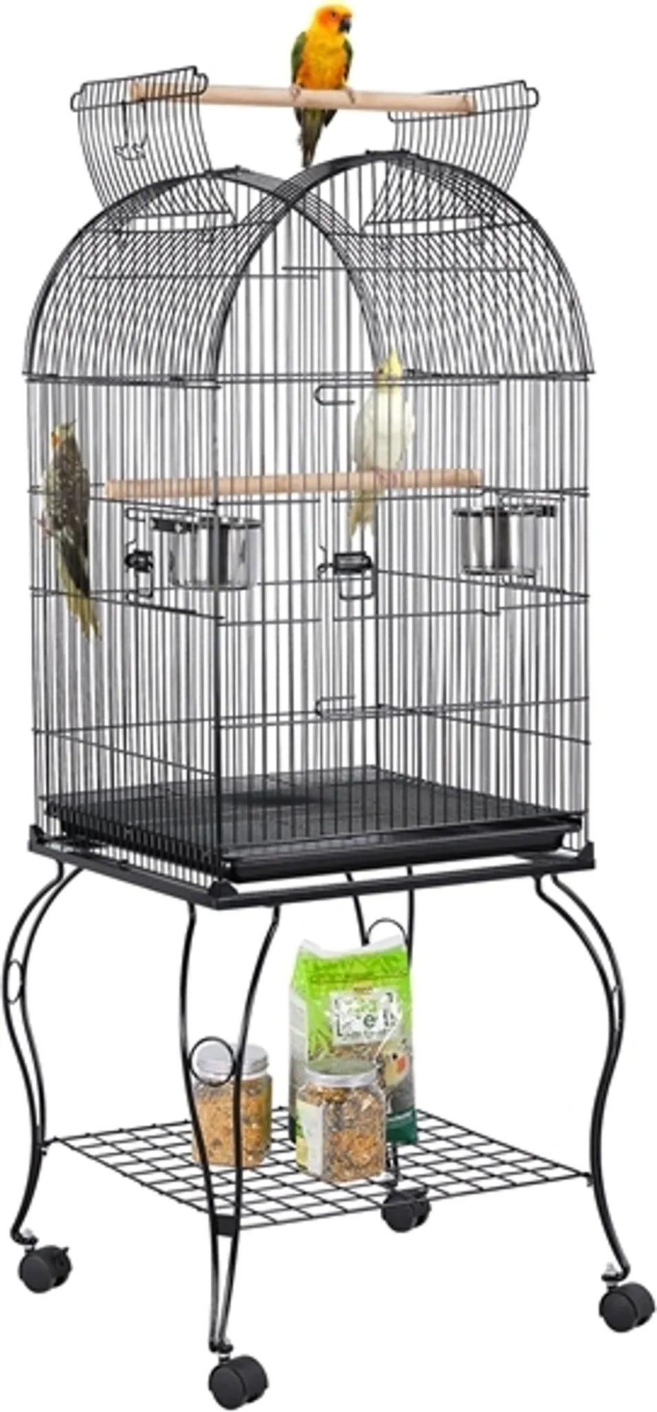 Yaheetech Vogelkäfig - Sittiche und Papageien - 59.5x59.5x150 cm - Mobil - Abnehmbarer Ständer - Sitzstangen - Schwarz