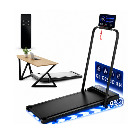 Sportfloww Elektrisches Laufband – 1–12 km/h – 9 % Steigung – Zusammenklappbar – App & Fernbedienung – Schwarz
