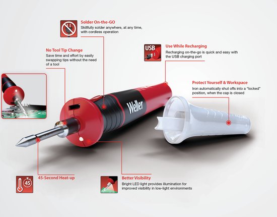 Weller WLBRK12EU – Wiederaufladbarer Lötkolben mit Lithium-Ionen-Akku – 12 W – 510 °C