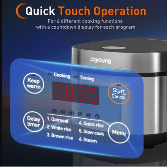 Joyoung – Multifunktionaler Reiskocher/Dampfgarer 4 l – Intelligente automatische Küchengeräte – Herd – Elektrisches Kochen – Haushaltsgeräte – Edelstahl
