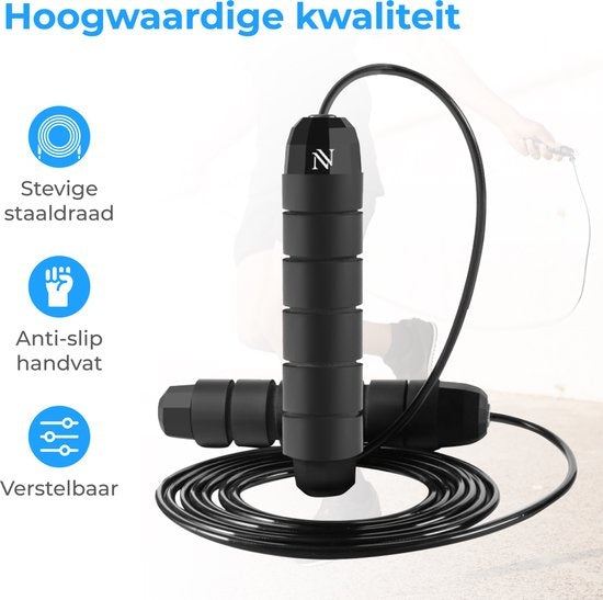Nuvance - Professionelle Sport-Springseil - einstellbar - Speedrope - Springseil - für Erwachsene und Kinder - schwarz