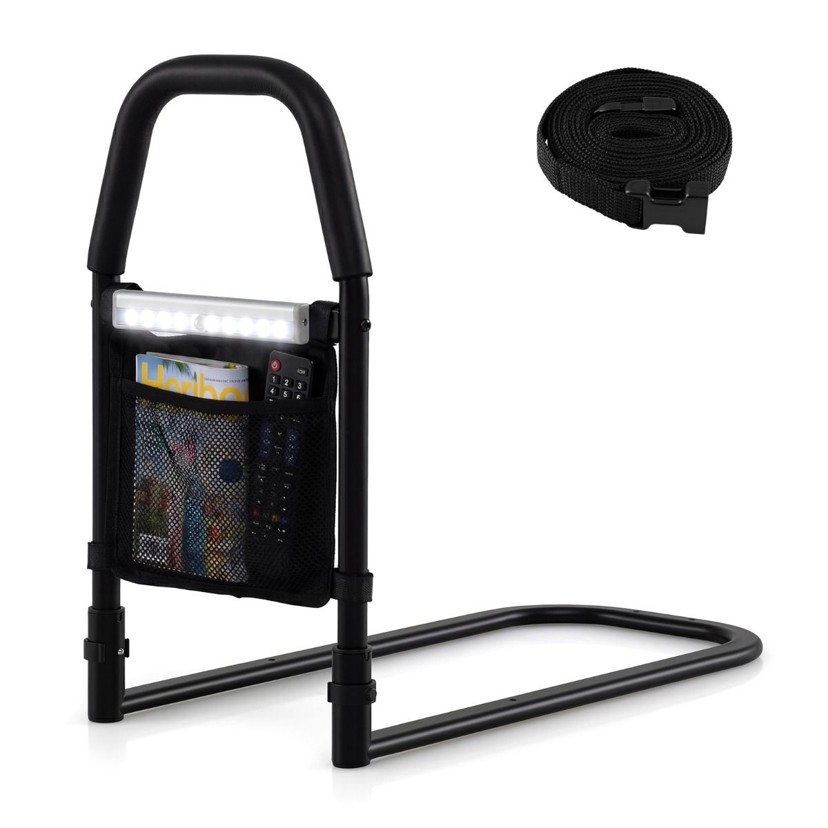 Coast Bettgitter mit Sicherheitsgriff – LED-Nachtlicht mit Bewegungssensor – Staufach – Schwarz