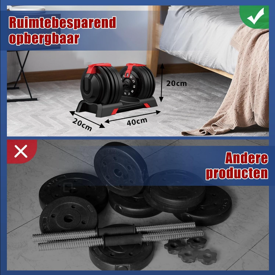 DH FitLife Verstellbare Kurzhanteln 24KG - 12 Gewichtsstufen (3-24 KG) - 12-in-1 Hantelset mit Kurzhanteln