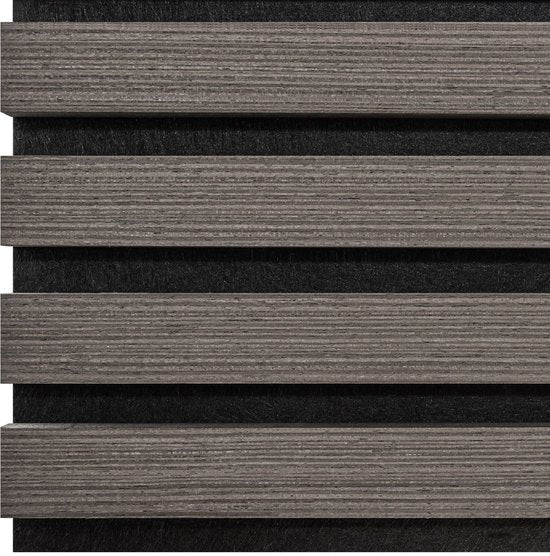 tectake® Akustikplatten – 4er-Set – Akustik-Wandplatte – 50 x 110 cm - 2,2 m² - Wandpaneele mit anpassbarer Größe - Lattenwand aus MDF und Holzfurnier - Schalldämmung - Stilvolle Wanddekoration - Einfache Montage - Eiche-Grau