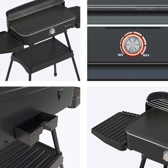 KitchenBrothers Electric BBQ - Steh- und Tischgrill - Tischgrill - Antihaftbeschichtung - 24x50cm Grillfläche - 2200W - Schwarz