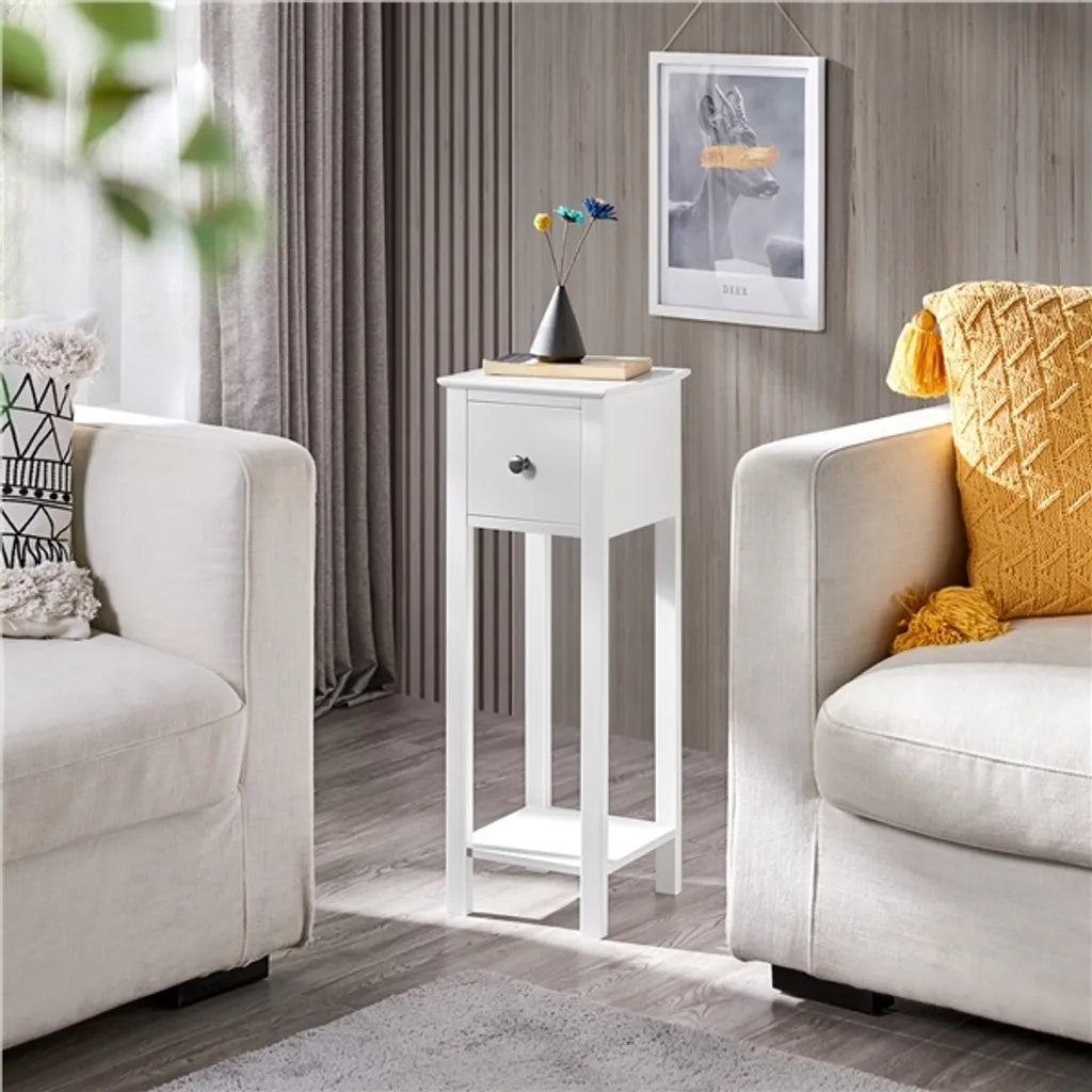 Yaheetech 2er-Set Nachttische mit Schublade und offenem Fach – Weiß – 25 x 25 x 70 cm