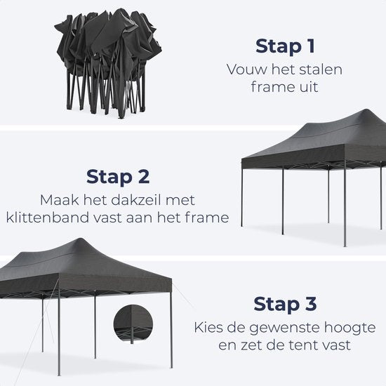 LifeGoods Partyzelt - 3x6 m - Seitenwände - Easy Up - Anthrazit