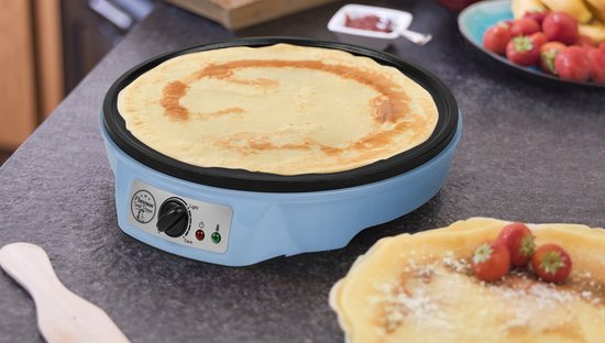 Bestron Pfannkuchenmaschine – ASW602B – 1000 W – Crêpes-Maschine – 30 cm – Blau – Inkl. Holzstapel und Teigverteiler – 5 Jahre Garantie