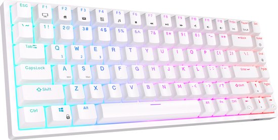 RK84 Gaming-Tastatur Weiß - RGB-Beleuchtung - Hot-Swap-fähig - Tri-Mode - Ergonomische mechanische Gaming-Tastatur mit Wireless-Verbindung - Qwerty - 80% mit Multimedia-Tasten - braune Schalter