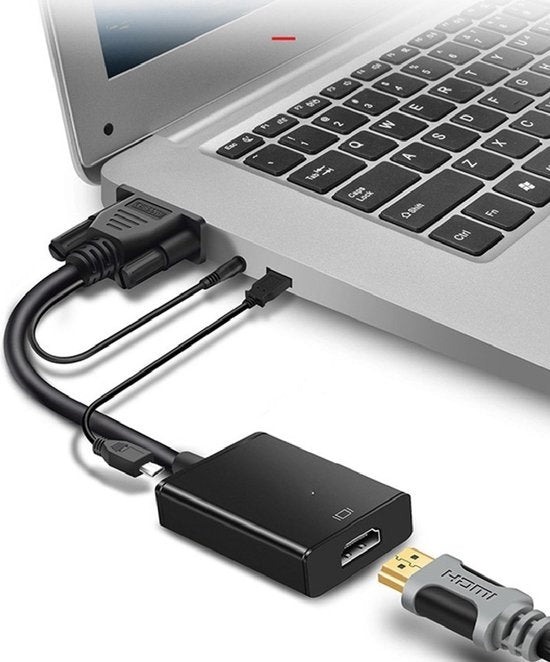 TechvavoÂ® VGA (+ Audio) zu HDMI Konverter Universal - Mit 3.5MM Klinke Aux & USB Stromkabel - Analog zu Digital Video Konverter - Stecker zu Buchse - 1080P Full HD - inklusive USB Stromkabel