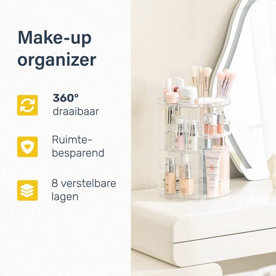 Drehbarer Make-up Organizer - Transparent - Drehbar - Für - Schminkpinsel - Schminkschwamm - Schminktisch - Box Mädchen - Geschenkset - Kinderset - für Mädchen