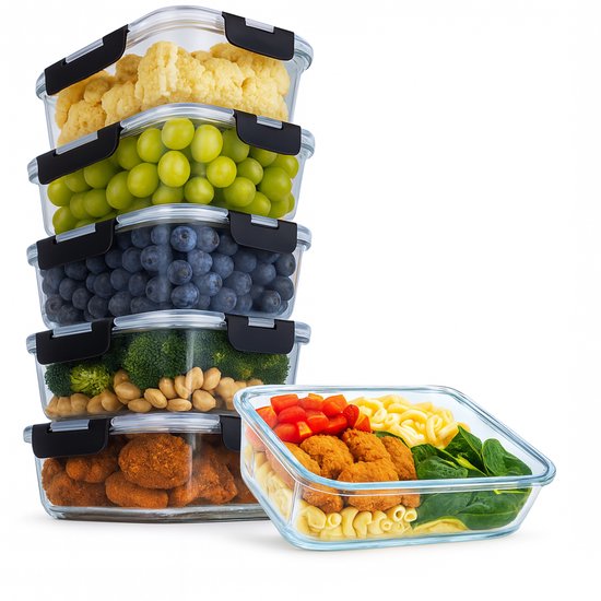 Aviro Frischhaltebehälter aus Glas – 6 Stück – Behälter für die Essensvorbereitung – gefrier-, mikrowellen- und ofenfest – BPA-frei – luftdicht – 1 l