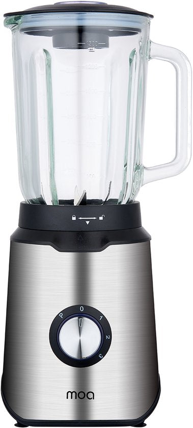 MOA Blender - Smoothie Maker mit 1.5L Glaskrug - für Eis, gefrorene Früchte, Nüsse - Mini - 1020W - Edelstahl - Silber