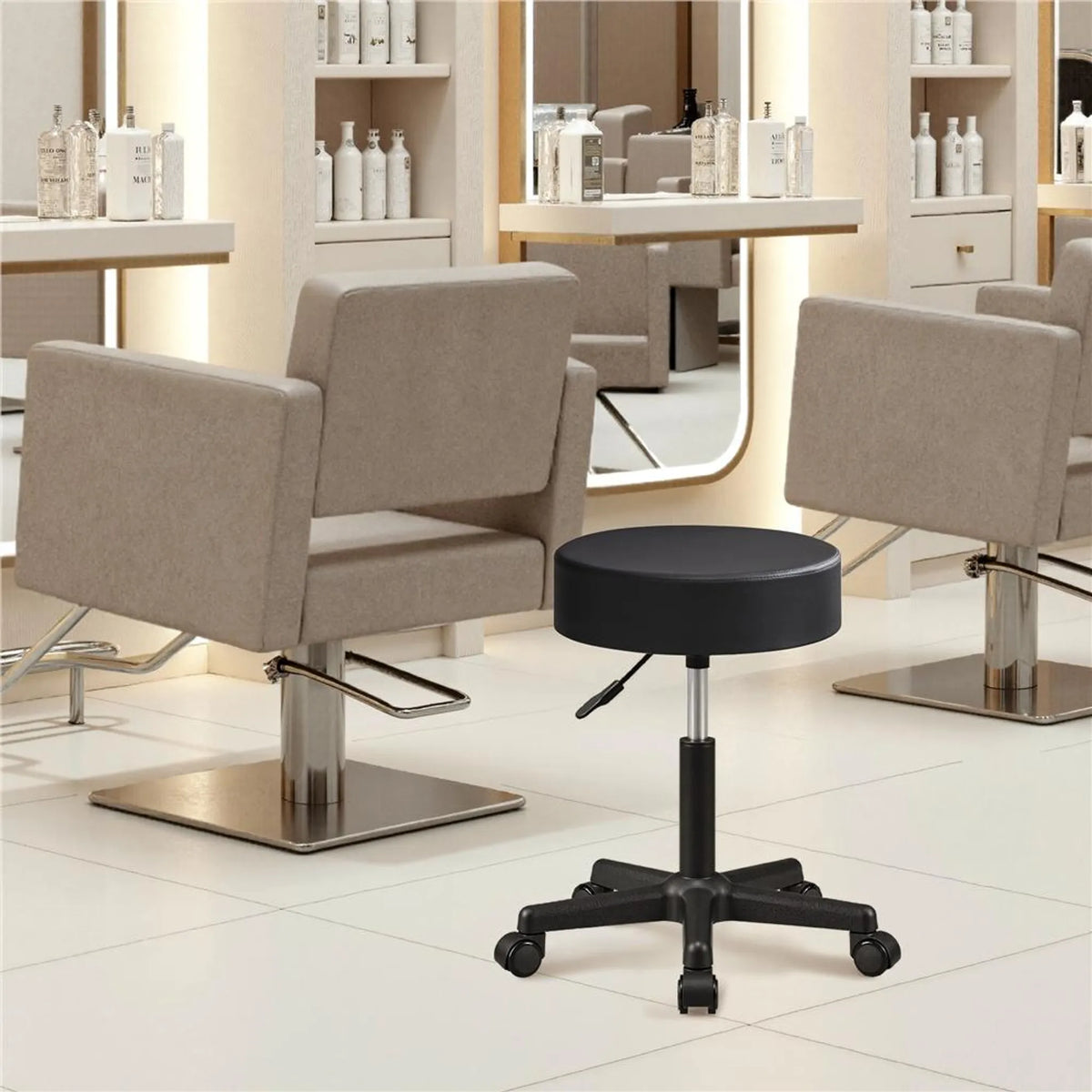 Yaheetech höhenverstellbarer Barhocker - Ausgestattet mit 10 cm dickem Sitzkissen und 360° drehbar und Sternfuß mit Rädern - Für Büro Studio und Kücheninsel - Schwarzes Leder und Metall - 50 x 50 x 46 - 61,5 cm