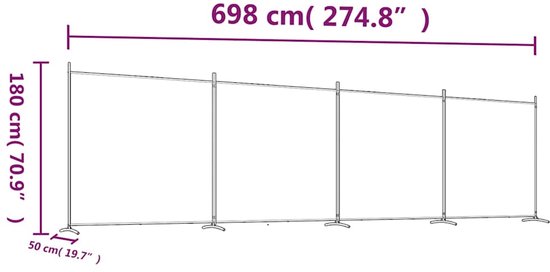vidaXL – Raumteiler – mit – 4 – Paneelen – 698 x 180 – cm – Stoff – schwarz