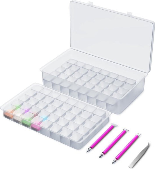 RubyeÂ® Aufbewahrungsbox für Diamantmalerei - Sortierbox - Diamantmalerei für Erwachsene - Stifte - Pinzette - Aufbewahrungsbox 84 Boxen