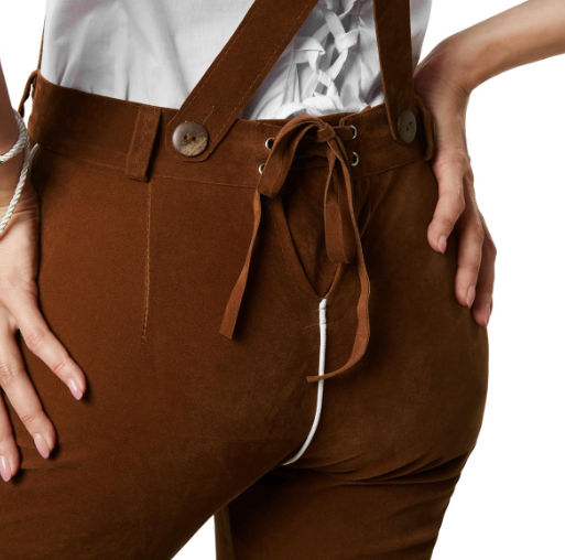 dressforfun Lederhose Walchensee – Größe L – Braun – kniehoch – mit Hosenträgern